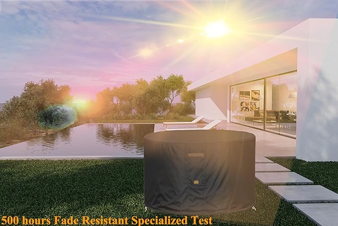 Fire Pit Cover 600D Heavy Duty Waterproof Fabric With PVC Coating Round 28" Dia x 16" H Black Fits 22-26 inch Fire Pit Table Fade Resistant Outdoor Firepit Cover