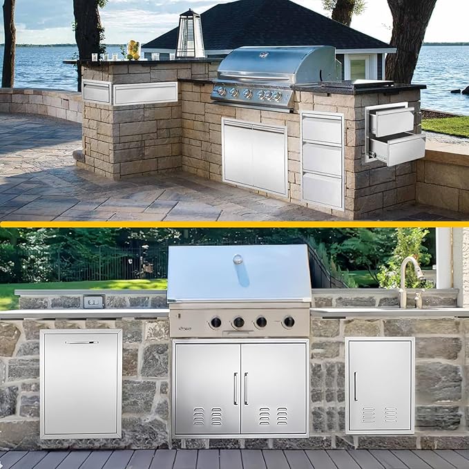 Outdoor Kitchen Single Drawer with Paper Towel Holder Combo Works with Your Grilling or Prep Zones Flush Mount for Outdoor Kitchen Island, 17" W x 21" H x 21" D