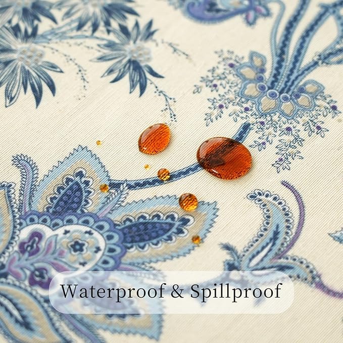 Floral Rectangle Outdoor Tablecloth, Thick Waterproof Table Cloth, Decorative Dining Table Cover for Picnic, Farmhouse, Wedding, Easter, Party - 60'' x 108'', Blue Flower
