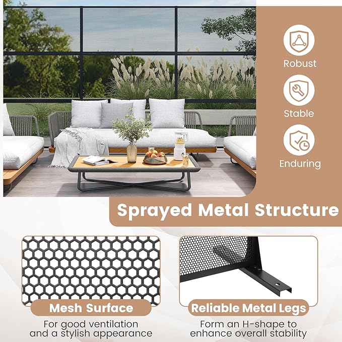 Giantex Metal Privacy Screen 72''H x 48''W, Powder-Coated Decorative Outdoor Fence Panel, Wall Divider for Room Separation, Freestanding Patio Divider with H-Shaped Base for Yard (Mesh Pattern)