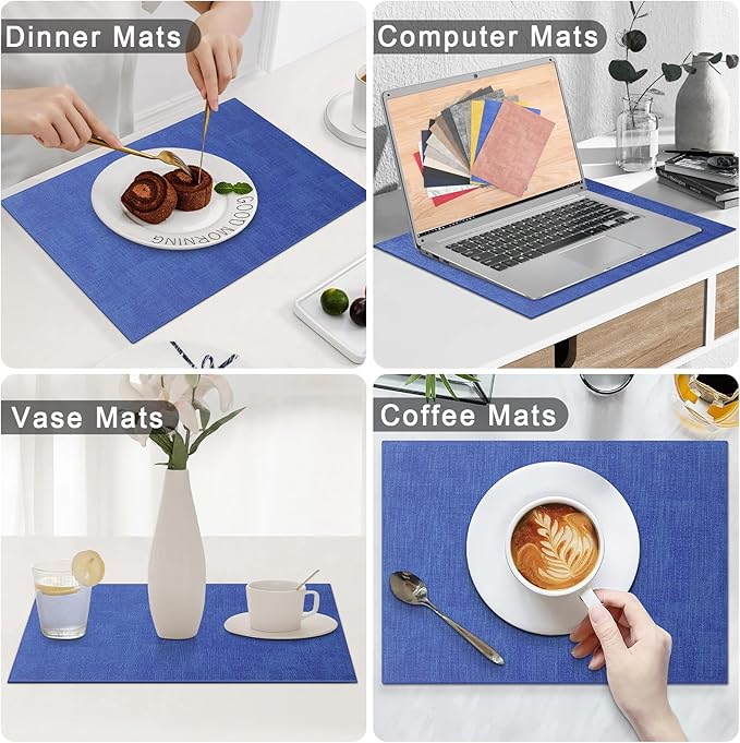 Homaxy Faux Leather Heat Resistant Placemats for Dining Table Set of 4, Waterproof Wipeable Washable PU Table Mats, Easy to Clean Anti-Slip Place Mats, 11.8" x 17", Sea Blue