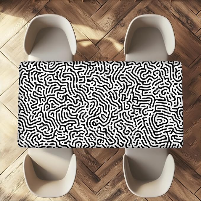 Rectangle Table Cloth Cover Waterproof Elastic Fitted Polyester Fitted Tablecloths for 6 Foot Tables for Indoor,Picnic, Camping, Outdoor （60" x 30"，Abstract Geometry）
