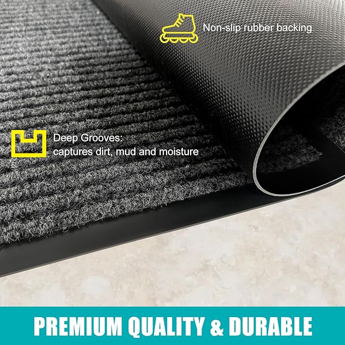 Azadx 4'x8' Indoor Outdoor Door Mat Heavy Duty Front Door Mat Ultra Absorbent Muddy Dirt Resist Welcome Door Mats Non-Slip Backing Entrance Mat for Home Commercial Outdoor Entrance Floor Mat