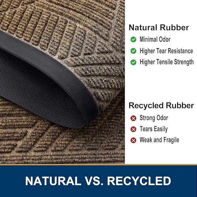 Smiry Front Door Mat Outside Entrance, Heavy Duty Sturdy Natural Rubber Doormat, Trap Dirt and Moisture, Easy Clean Low Profile Mats for Indoor Outdoor Entry, Irregular Triangle (59x30, Brown)
