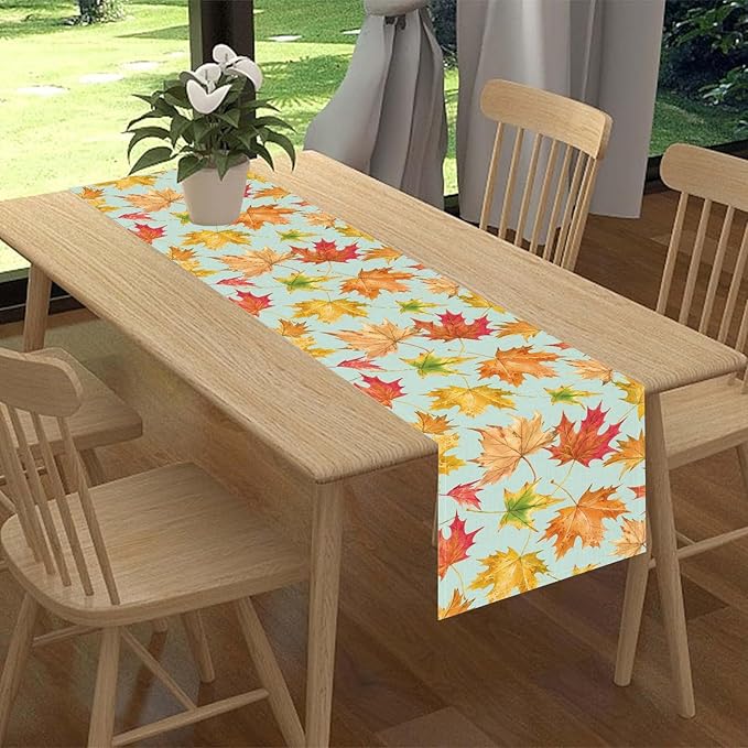 Fall Table Runner, Farmhouse Seasonal Autumn Maple Leaves Harvest Thanksgiving Country Coffee Table Center Decor for Home Kitchen Dining Patio Holiday Party Indoor Outdoor Decorations, 13"x90" Inch