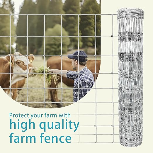 10GA 2.2MM Super Thick Heavy-Duty Farm Fence 4ft x 100ft Heavy Zinc Coating Cattle Fence,Galvanized Field Wire Fencing Deer Fence,Goat Fence,Hog Wire Fencing for Yard Livestock & Animals Protection