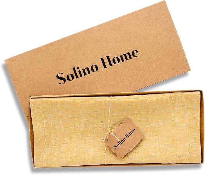 Solino Home Linen Table Runner 72 Inches Long - Athena, 100% Pure Linen Chambray Mustard Yellow Table Runner 14 x 72 Inch for Dining, Spring, Easter