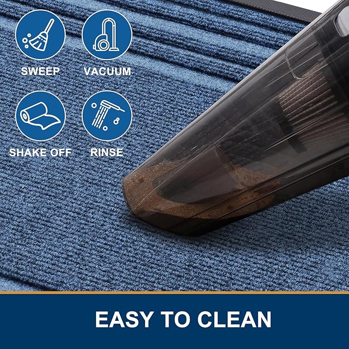 Buganda Front Door Mat Indoor Outdoor Entrance, Non-Slip Natural Rubber Doormats, Easy Clean, Low Profile, Dirt Trapper Entryway Floor Mats for Outside, Garages and Patios, 36x24, Light Blue