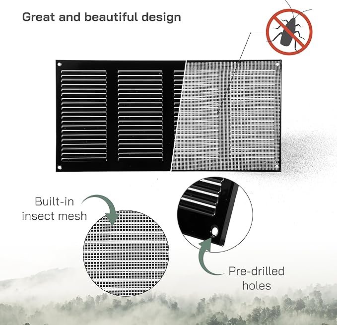 Vent Systems 16" x 8" Inch (Overall Dimensions) Pack of 10 - Black - Air Vent Cover Metal Air Return Grill - Built-in Pest Guard Screen - HVAC Vent Duct Cover for Home Improvement