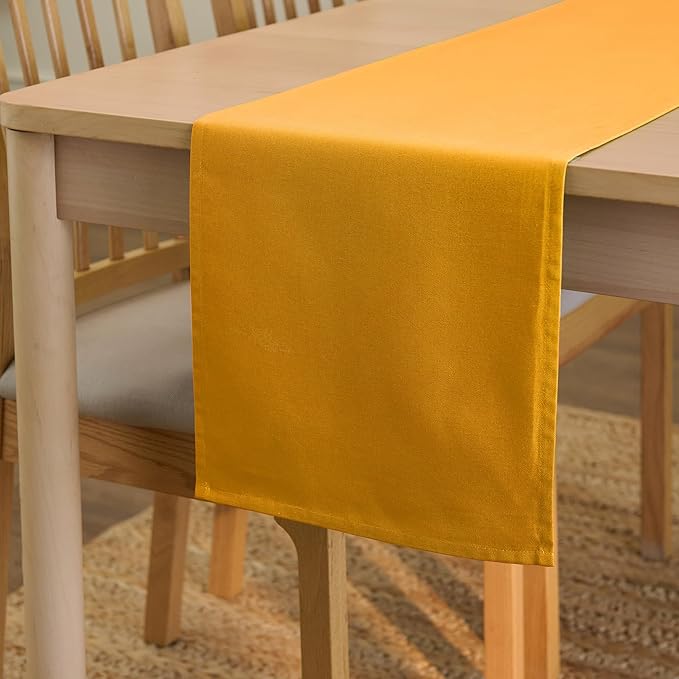 Encasa XO Table Runner 13x72 in Long | Cotton Canvas Fabric | Mango Solid Color | Machine Washable & Durable