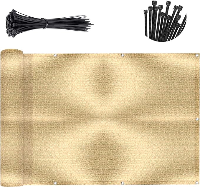 SUNNY GUARD 3'x10' Sand Yellow Balcony Deck Privacy Screen Fence, Apartments Railing Screen, Heavy Duty Wind Screen for Outdoor,Deck,Backyard,Patio Privacy（We Make Custom Sizes）