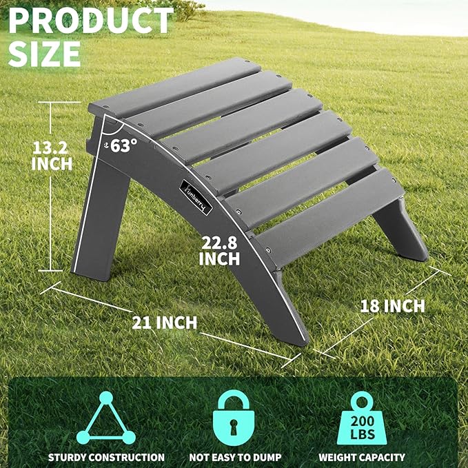 FUNBERRY Folding Adirondack Ottoman Set of 2, HDPE All Weather Outdoor Foot Rest, Easy Storage Patio Footstool, Ottomans and Footstools for Outside