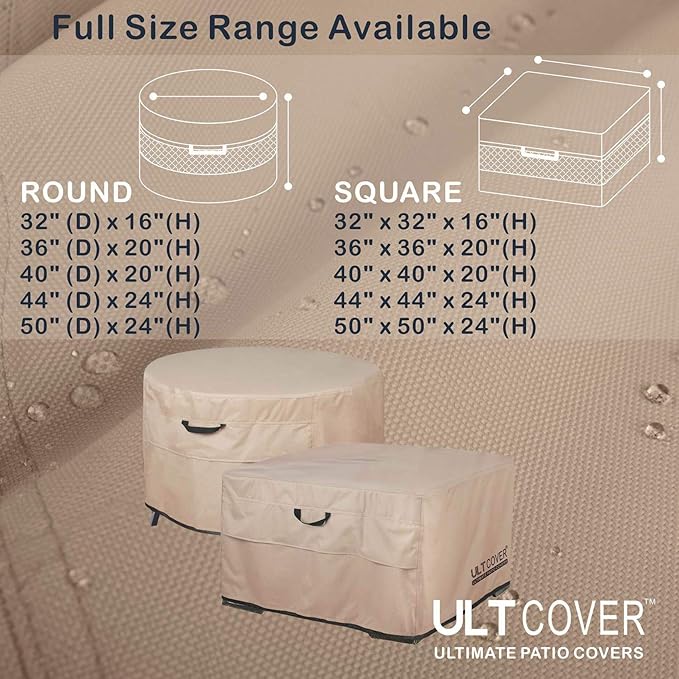 ULTCOVER Patio Fire Pit Table Cover Round 44 inch Outdoor Waterproof Fire Bowl Cover