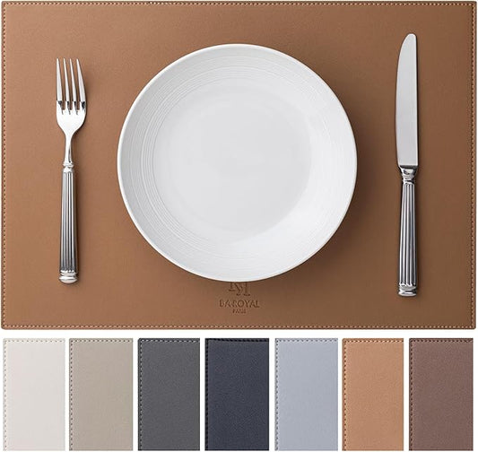 Faux Leather Placemats Set of 6 Vinyl Washable Wipeable Table Mats for Kitchen Dining Table Heat Resistant Waterproof Indoor/Outdoor Placemats Non-Slip Easy Clean Place Mats (British Khaki)