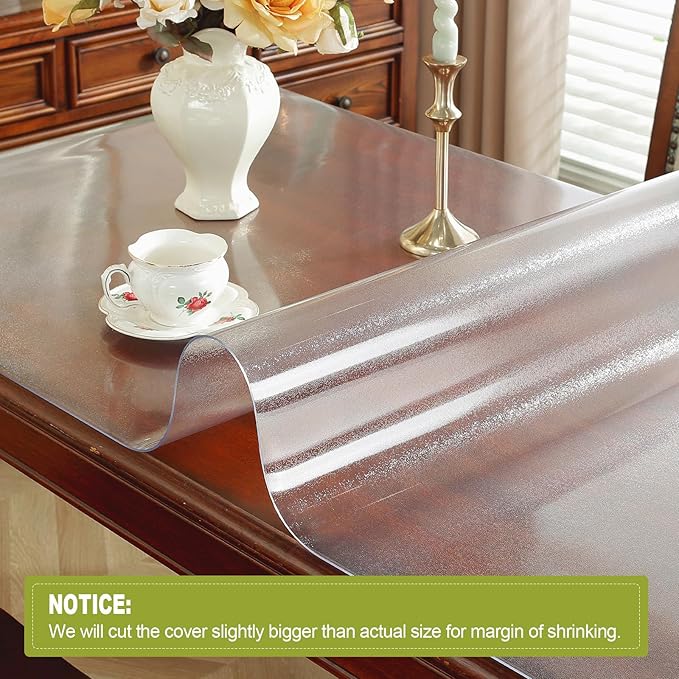 Frosted Clear Table Protector 48 x 90 Inch, 2mm Thick Plastic Table Cover, Waterproof PVC Clear Table Cover Protector, Desk Protector Mat, Writing Desk Pad for Desktop, Coffee & Dining Room Table