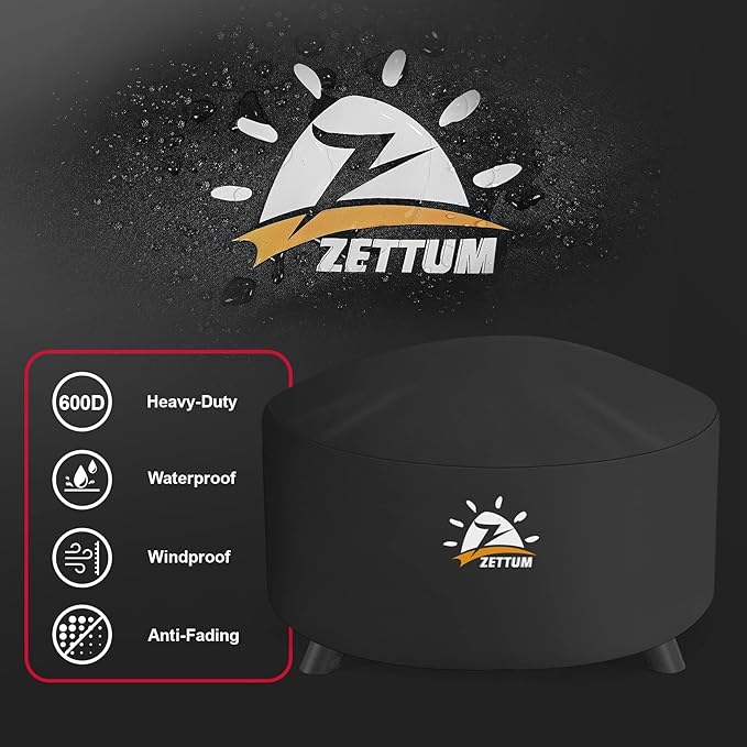 Zettum Fire Pit Cover Round 60 Inch - Outdoor Firepit Cover Heavy Duty & Waterproof, 600D Patio Fire Table Cover Large Gas Fire Pit Accessories Fade & Weather Resistant - 60 x 60 x 24 Inch