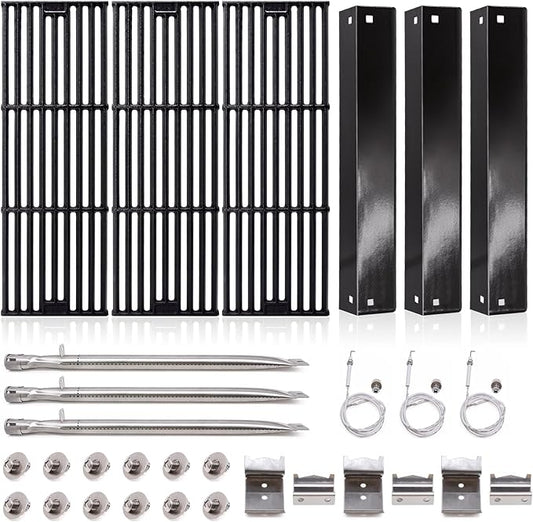 Adviace Grill Parts for Char Griller 5050, 5650, 2121, 3001, 5072, 2123, 2828, 3030, King Griller 3008, 5252, Cast Iron Grill Grates, Heat Plates, Burners, Ignitors for Chargriller Replacement Parts.