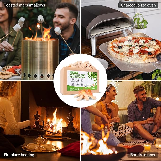 Mini Firewood with 4pcs Fire Starters&Gloves 5'' Lengths Pine Kiln Dried Fire Wood Great for Solo Stove Mesa XL, Tabletop Fire Pit,Pizza Oven Wood,Solo Stove Accessories