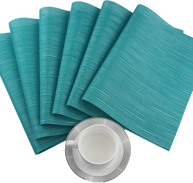 Vinyl Placemats,Washable Table Mats Easy to Clean Woven Placemats for Dining Table Set of 4(Cyan Blue)