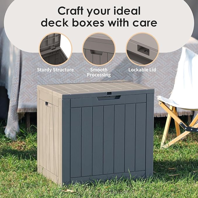 Resin Deck Box - 30 Gallon Lockable Outdoor Storage, Water-Resistant Indoor/Outdoor Bin for Package Delivery, Patio Cushions, Gardening Tools