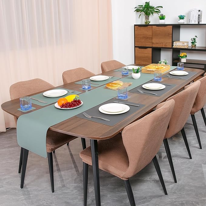 Myir JUN Table Runner Double Sided Vinyl Runner Table 94 Inch Long Runner for Table Washable Waterproof Non-Slip for Home Decorations Gray Sage Green,12 x 94 inch