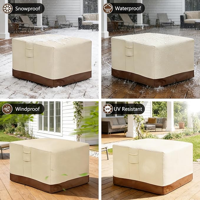 Vailge Fire Pit Cover Square,100% Waterproof Square Gas Firepit Table Cover,Outdoor Heavy Duty Lawn Patio Furniture Covers with Air Vent and Handle,36" L x 36" W x 20" H,Beige & Brown