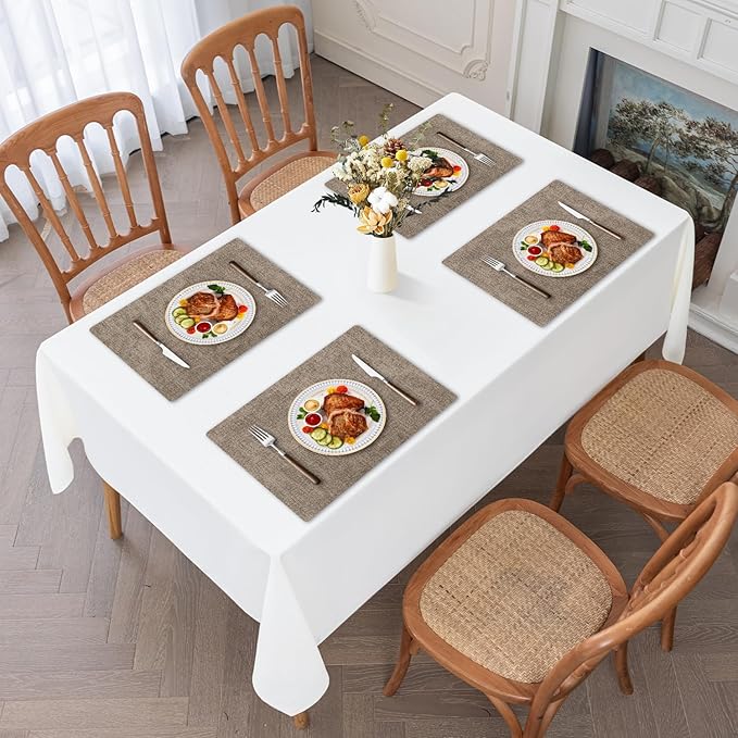 Faux Leather Heat Resistant Placemats Set of 6 – Waterproof Oilproof Wipeable Dining PU Vinyl Place Mat Easy Clean Table Mats for Kitchen/Dining/Party/Holiday, Khaki