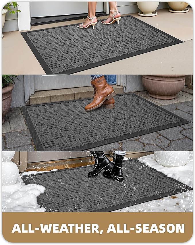Color&Geometry Large Front Door Mat Outside Entrance, Heavy Duty Non Slip Low Profile Doormat for Entryway, Trap Dirt and Moisture Welcome Mats All-Weather, Easy Clean, Patio, Garage, 48"x72" Grey