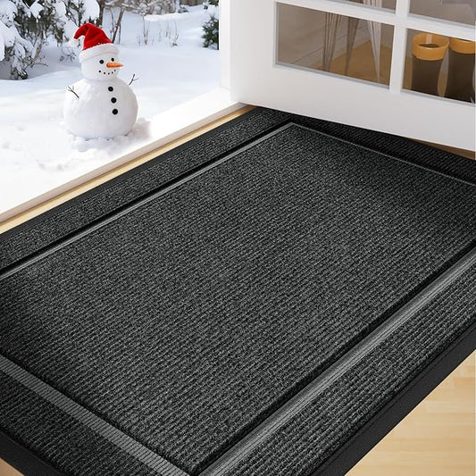 Front Door Mat Outside Entrance Indoor Doormat, 31" x 20" Outdoor Mats for Patio Waterproof, Outdoor Door Mats for Outside Entry, Indoor Rugs for Entryway, Sturdy Natural Rubber Entry Mat, Grey