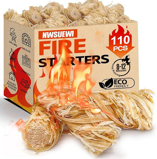 110PCS Fire Starters for Campfires Grill BBQ Camping Fireplace Fire Pit,Quick Light Wood Charcoal Fire Starter, Waterproof-Natural Fire Starters Camping fire Starter Charcoal Starters