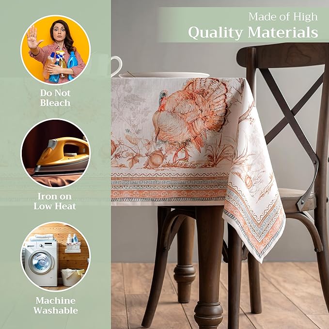 Maison d' Hermine Table Cloth Square Table 100% Cotton 60 x 60 Inches Fall Tablecloth Reusable Everyday Use for Thanksgiving Christmas Decorations Dining Farmhouse Party (Giving Thanks)