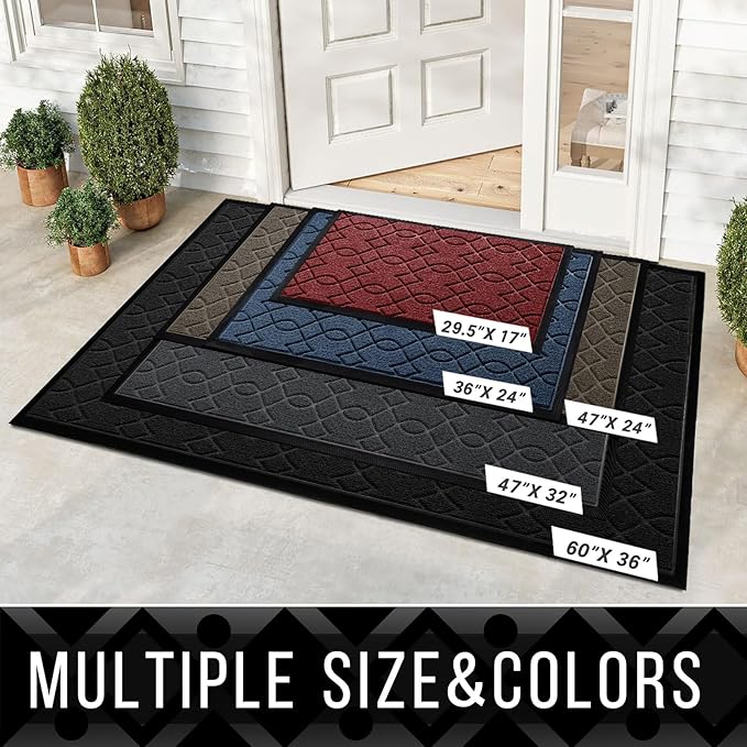 Yimobra Large Door Mat 47x24, All-Season Waterproof Doormat Outdoor Entrance, Heavy Duty Non-Slip Outside Door Mat for Garage Patio Proch Entryway Indoor, Easy Clean, Black Gray