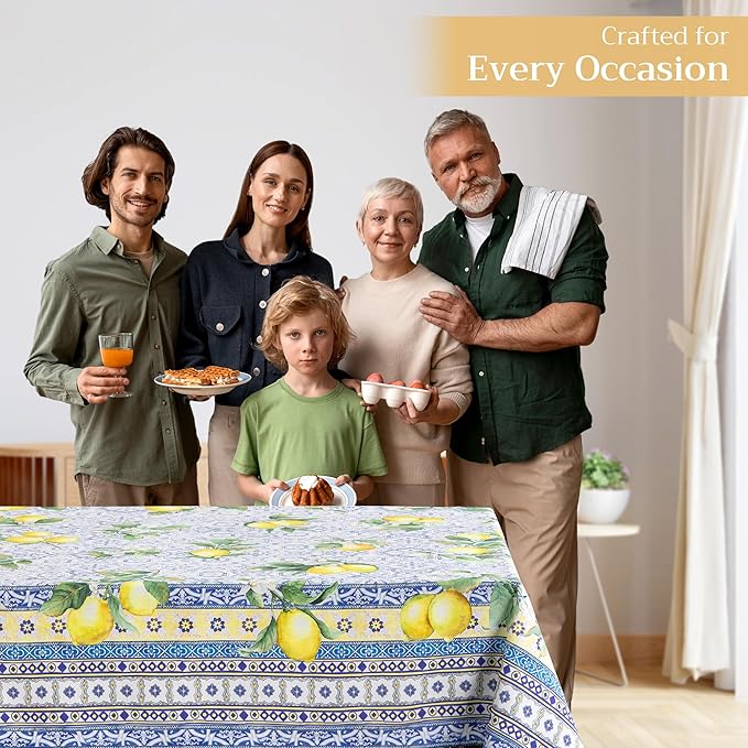 Maison d' Hermine Table Cloth Rectangle Table 100% Cotton 60 x 90 Inches Tablecloth Reusable Decorative Everyday Use for Dining Room, Farmhouse, Home, Party, Festive & Wedding Spring Summer - Citrus