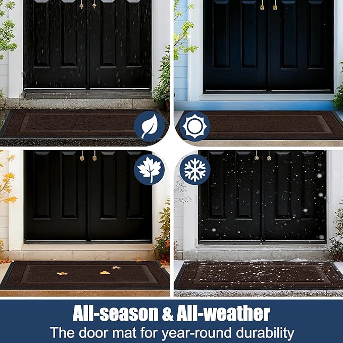 Extra Large Front Door Mat Outside Entrance Indoor Doormat, 60" x 34" Outdoor Mats for Patio Waterproof, Outdoor Door Mats for Outside Entry, Indoor Rugs for Entryway, Sturdy Natural Rubber, Brown