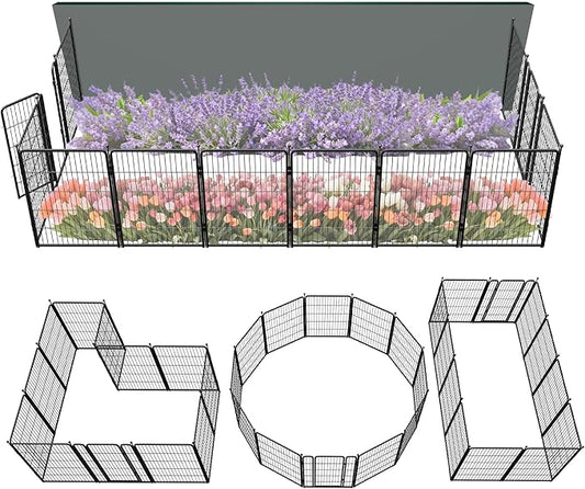 FXW Garden Fence Outdoor for The Yard – 40in(H) x 27.3ft(L) Heavy Duty Metal Animal Barrier for Dog and Rabbit, Decorative Dog Fence, 12 Panels, Black