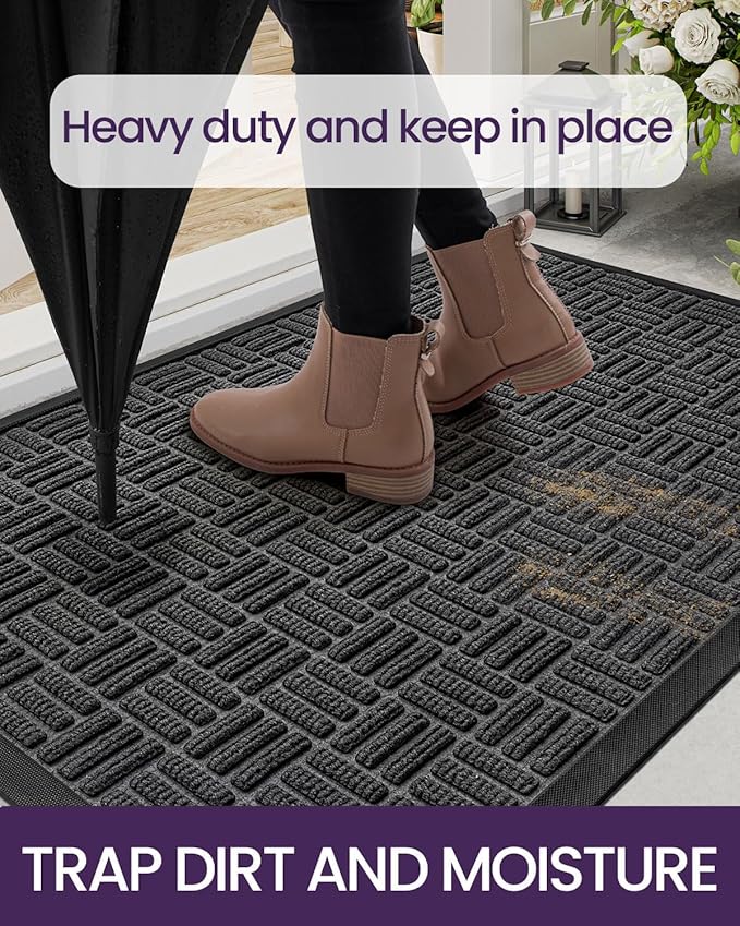 DEXI Front Door Mat Outside Entrance, 3x5 ft Large Rubber Entry Doormat Heavy Duty, Welcome Mats Non Slip for Inside House Floor Entryway Double Doors Exterior Patio, Maze Black