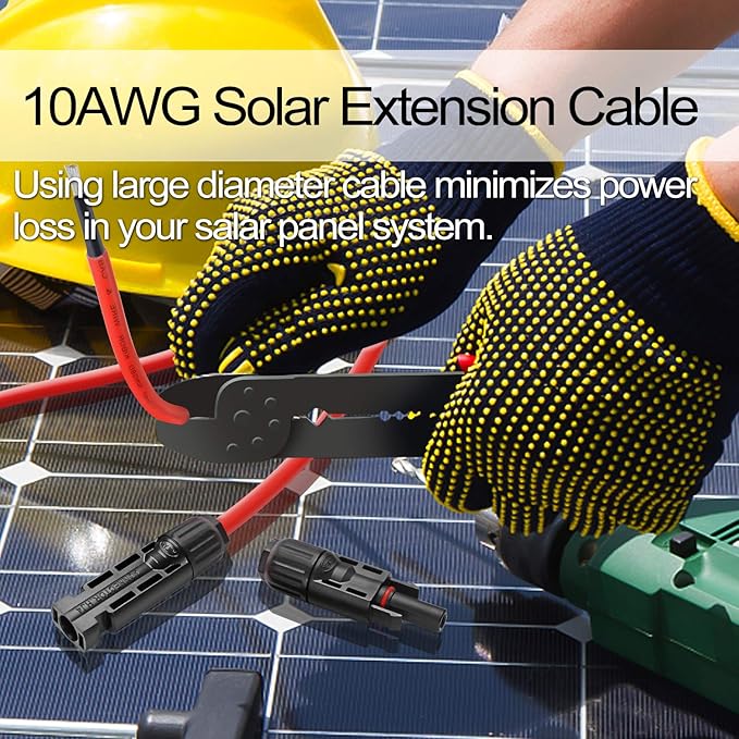 Solar Cable 6 Feet 10AWG Solar Extension Cable with Female and Male Connector, Solar Panel Wire Adaptor Kit Tool (6FT Red + 6FT Black)