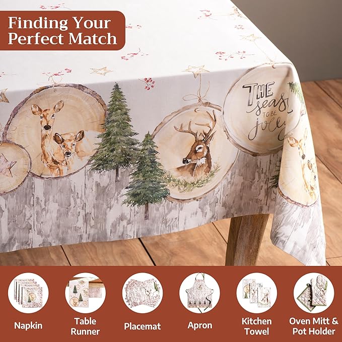 Maison d' Hermine Table Cloth Square Table 100% Cotton 54 x 54 Inches Fall Tablecloth Reusable Everyday Use for Thanksgiving Christmas Decorations Dining Farmhouse Party (Mountain Life)