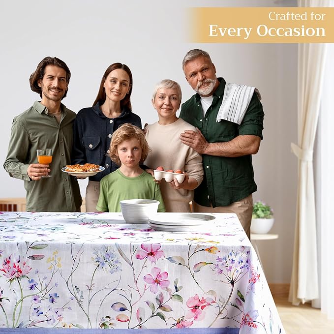 Maison d' Hermine Table Cloth Square Table 100% Cotton 60 x 60 Inches Tablecloth Reusable Decorative for Dining Room, Farmhouse, Home, Party, Festive & Wedding Spring Summer - Summer Floral