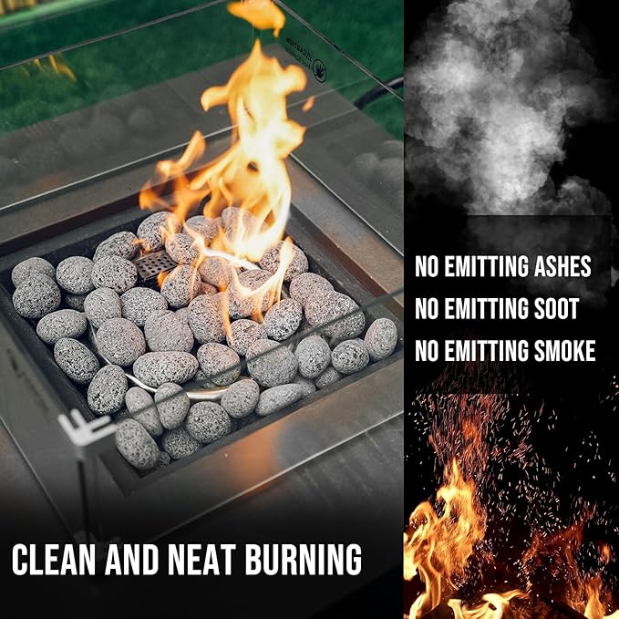 Skyflame Black Natural Tumbled Stones Round Lava Rock Pebbles for Indoor Outdoor Gas Fire Pit | Fireplaces | Garden Landscaping Decoration | Cultivation of Potted Plants | 10 Pounds | 1-2 Inch Size