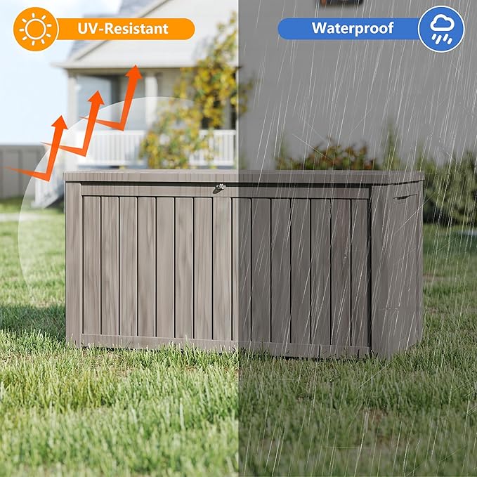 200 Gallon Outdoor Storage Box Waterproof, Resin Deck Boxes with Lockable Lid & UV-Resistant for Patio, Pool, Garden Furniture Cushions & Accessories, Coffee