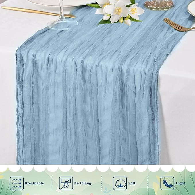 20 Packs Cheesecloth Table Runner 10FT Long Boho Gauze Fabric Table Runner Vintage Rustic Sheer Runners for Wedding Party Bridal Baby Shower Table Decorations (Dusty Blue )
