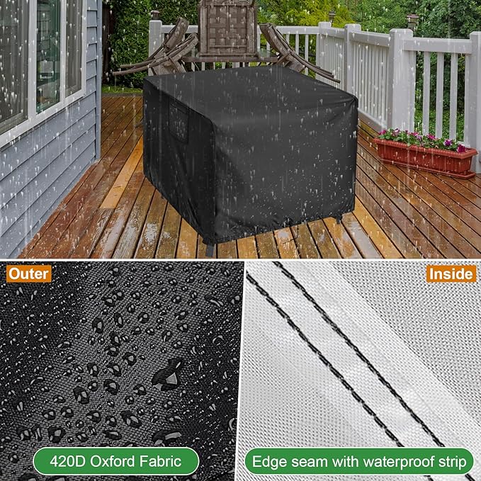 Outdoor Table Cover Square 60 inch Patio Table Cover Waterproof Patio Furniture Covers Rectangular for Outside Small Table and Chair Sets, Fire Pit, Coffee Table, Ottoman -60"L x 60"W x 28"H