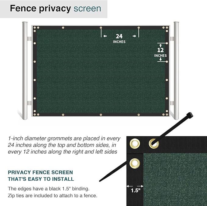 ECOOPTS 8'x226' Privacy Fence Screen Windscreen with Copper Grommets, Fit for Commercial Fence and Residential Garden Outdoor 90% UV Blockage, Cable Zip Ties Included (Green)