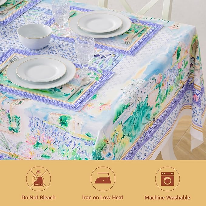 Maison d' Hermine Premium Table Cloth Square Table 100% Combed Cotton 70 x 70 Inches Tablecloth Reusable Decorative for Dining Room, Farmhouse, Home, Party, Festive & Wedding - Luberon