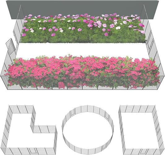 FXW Garden Fence Outdoor for The Yard – 50in(H) x 62.6ft(L) Heavy Duty Metal Animal Barrier for Dog and Rabbit, Decorative Dog Fence, 24 Panels, Silver