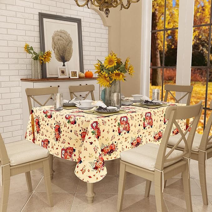 misaya Rectangle Waterproof Vinyl Table Cloth, Wipeable Tablecloth with Flannel Backing, Plastic Table Cover for Fall, Thanksgiving (Pumpkin Truck, 60" x 102")