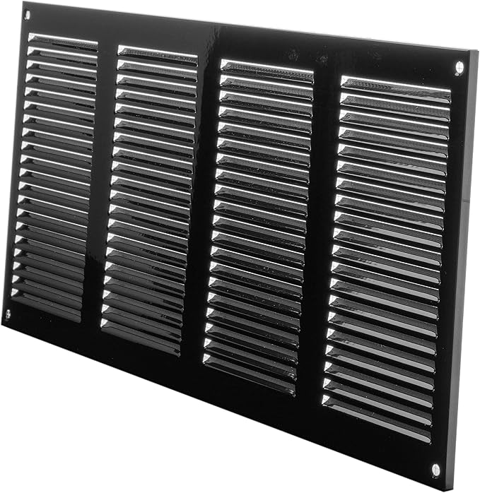 Repa Market Air Vent Cover 16x8 Inch (Outer Dimensions) Black Galvanized Steel Louvered Grill Cover with Mesh Screen/Wall or Ceiling Vent/HVAC Register for Indoor and Outdoor Ventilation