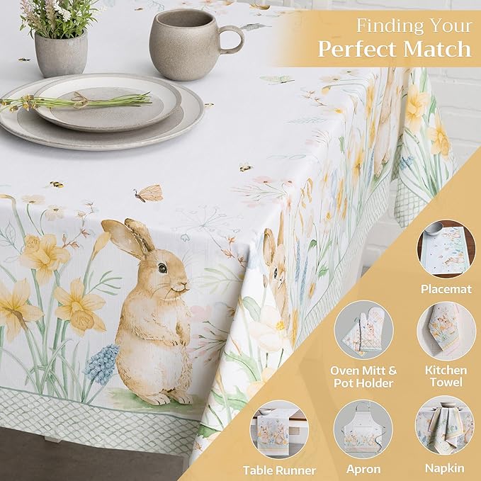 Maison d' Hermine Table Cloth Rectangle Table 100% Cotton 70 x 90 Inches Tablecloth Reusable Decorative for Dining Room, Farmhouse, Home, Party, Festive & Wedding Spring Summer - Easter Dew