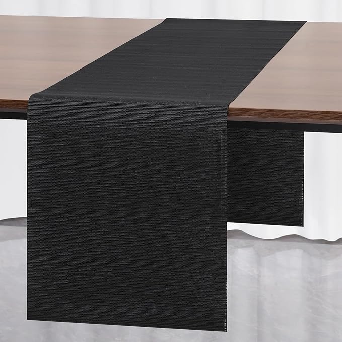 Myir JUN Table Runner, Vinyl Table Runner Indoor 55 Inch Long Arbitrarily Cropped Runner for Table Heatproof for Home Party (Black, 12 x 55 inch)
